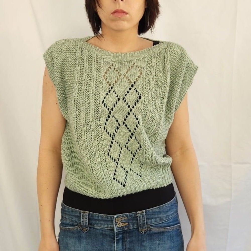 90s Linen and Cotton Green Sleeveless Sweater